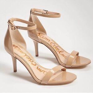 SAM EDELMAN Patti Ankle Strap Heels 8 Sandals Nude Beige Leather Open Toe Heel